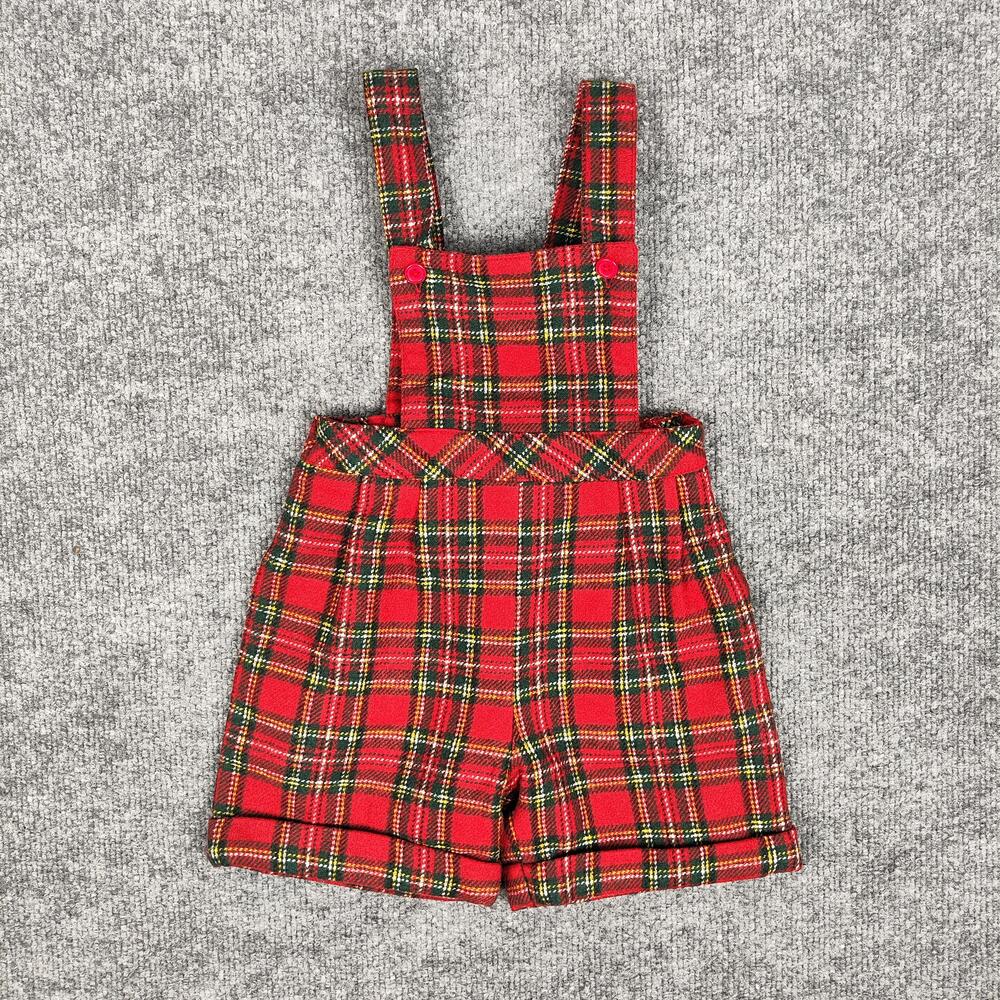 Rachel Riley Overalls Girls 9-12 Months Red Plaid Wool Blend Lined Shortalls